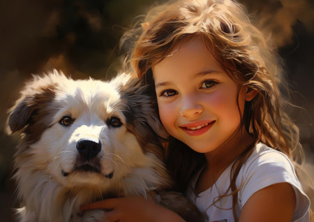 Joyful girl with a big dogの素材