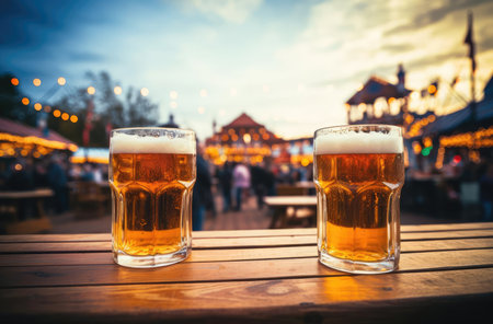 Glasses of beer at the beer festivalの素材