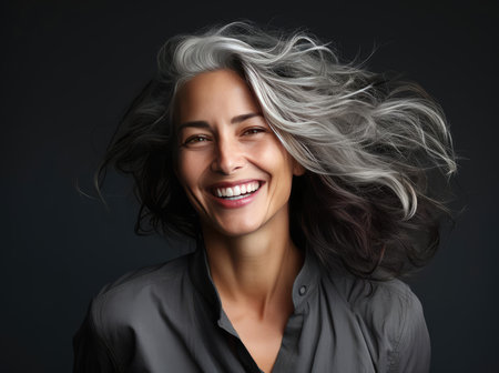 Woman with long, thick gray hairの素材