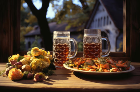 Glasses of beer at the beer festivalの素材