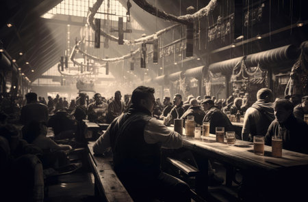 Glasses of beer at the beer festivalの素材