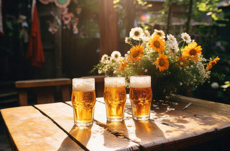 Glasses of beer at the beer festivalの素材