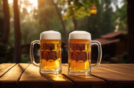 Glasses of beer at the beer festivalの素材