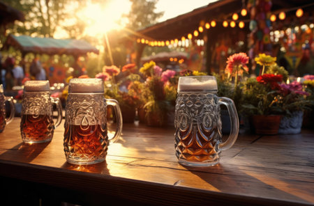 Glasses of beer at the beer festivalの素材