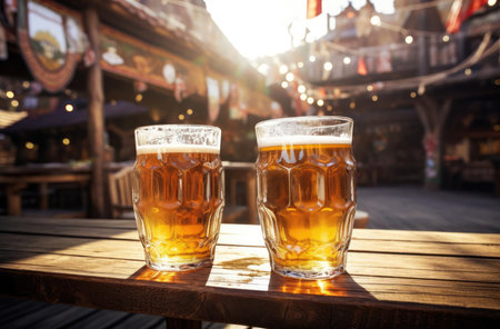 Glasses of beer at the beer festivalの素材