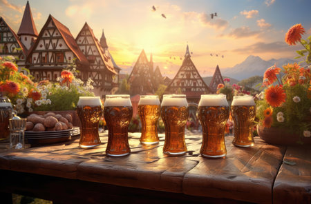 Glasses of beer at the beer festivalの素材