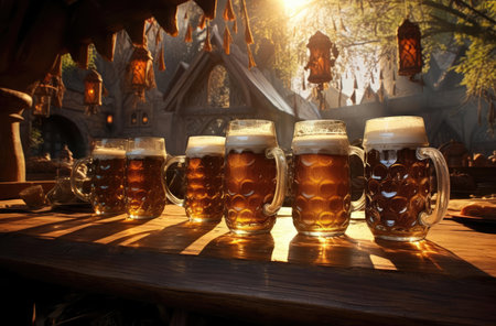 Glasses of beer at the beer festivalの素材