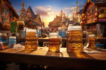 Glasses of beer at the beer festivalの素材