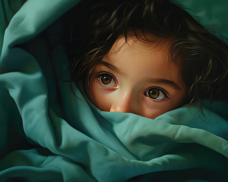 Photo of a little girl in a blanketの素材