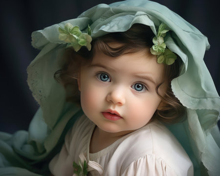 Photo of a little girl in a blanketの素材