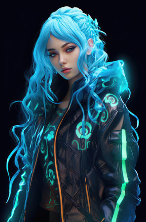 Portrait of a young woman in cyberpunk styleの素材