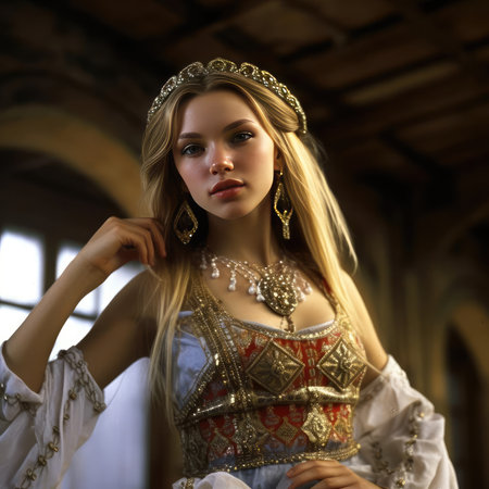 Slavic girl dancing national dance in Slavic clothesの素材