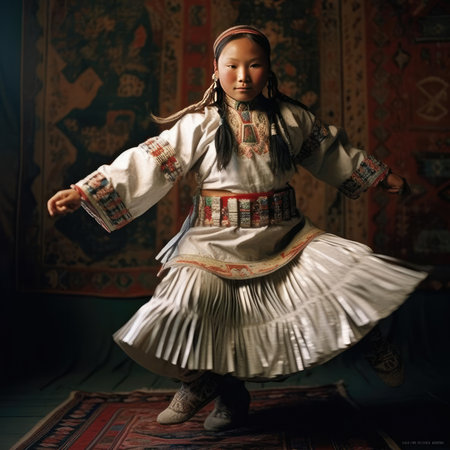 Yakut girl dancing national dance in Yakut clothesの素材