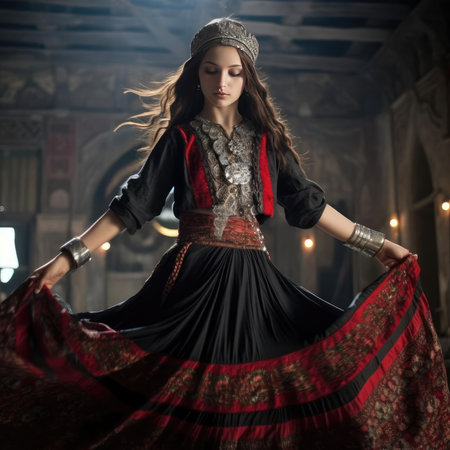 Dagestani girl dancing national dance in Dagestani clothesの素材
