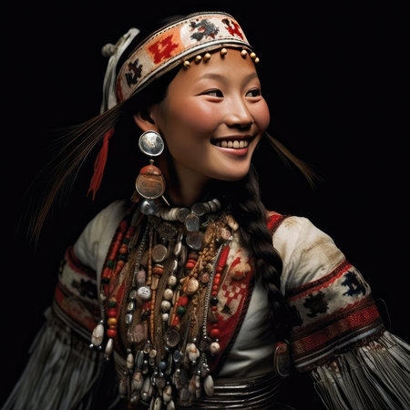 Yakut girl dancing national dance in Yakut clothesの素材