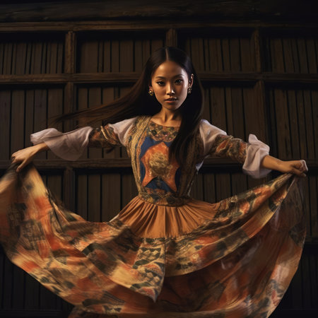 Asian girl dancing national danceの素材