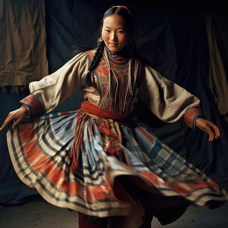 Yakut girl dancing national dance in Yakut clothesの素材
