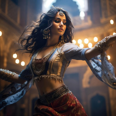 Arab girl dancing national danceの素材