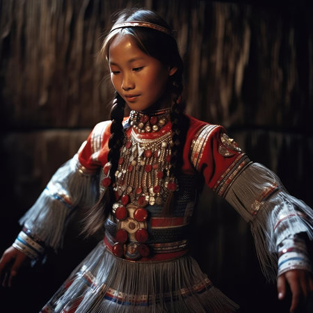 Yakut girl dancing national dance in Yakut clothesの素材