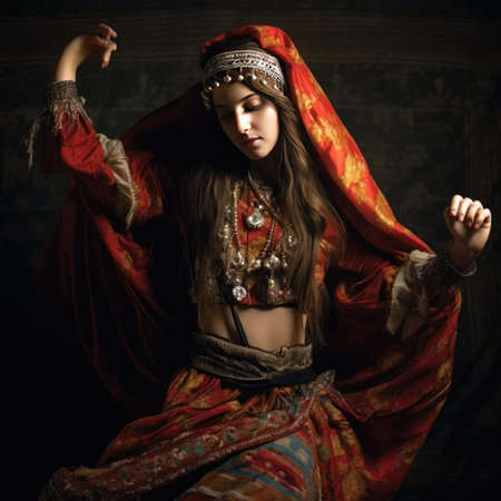 Dagestani girl dancing national dance in Dagestani clothesの素材