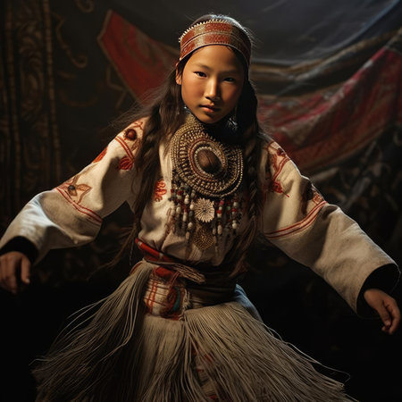 Yakut girl dancing national dance in Yakut clothesの素材