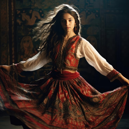 Dagestani girl dancing national dance in Dagestani clothesの素材