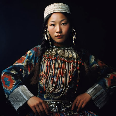 Yakut girl dancing national dance in Yakut clothesの素材