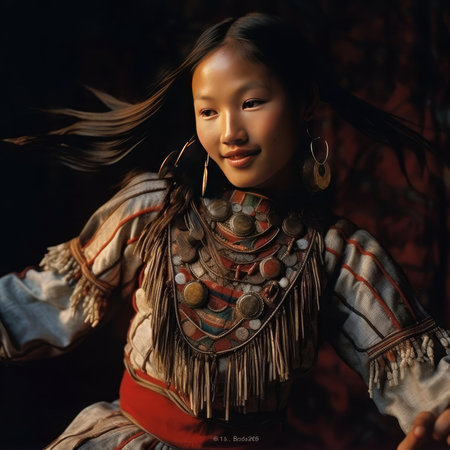 Yakut girl dancing national dance in Yakut clothesの素材