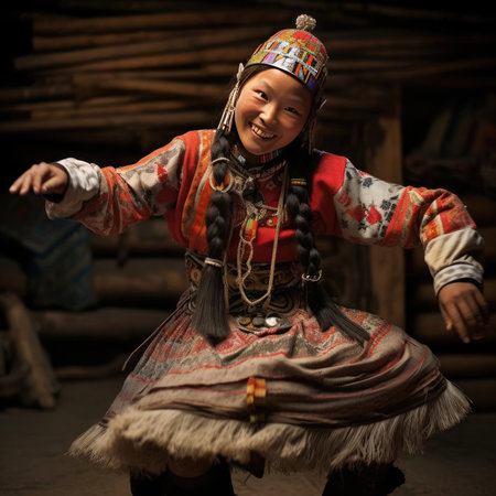 Yakut girl dancing national dance in Yakut clothesの素材