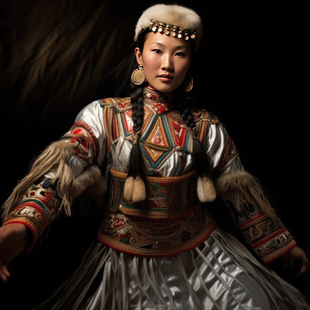 Yakut girl dancing national dance in Yakut clothesの素材