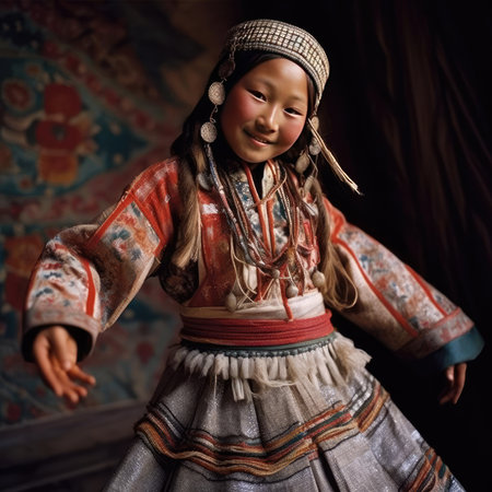 Yakut girl dancing national dance in Yakut clothesの素材