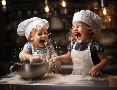 Joyful children prepare foodの素材