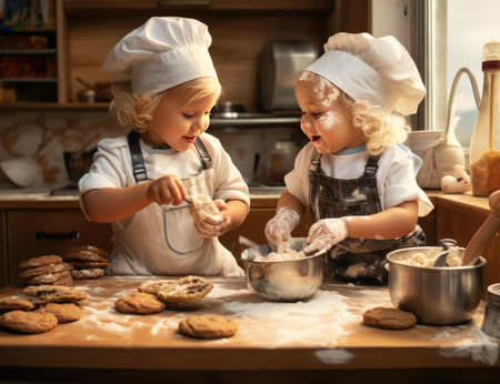 Joyful children prepare foodの素材