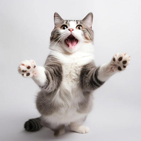 Happily cat on a white backgroundの素材