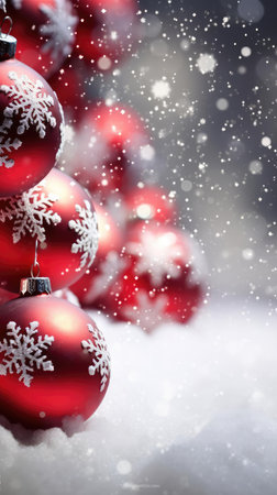 New Years balls on a winter backgroundの素材