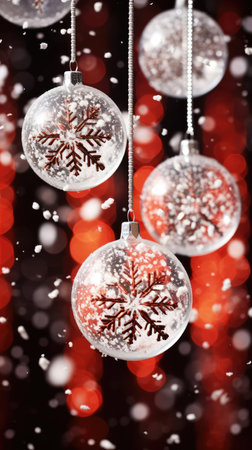 New Years balls on a winter backgroundの素材