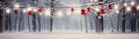 New Years balls on a winter backgroundの素材