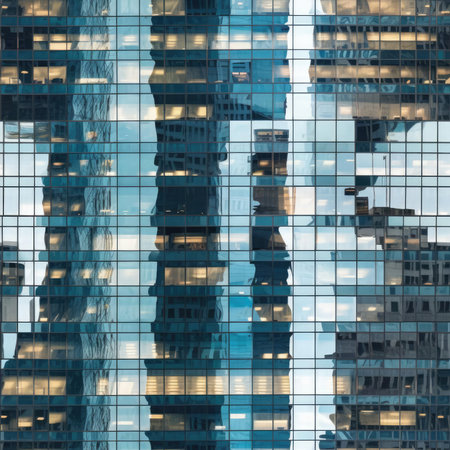 The glass facade of a skyscraperの素材