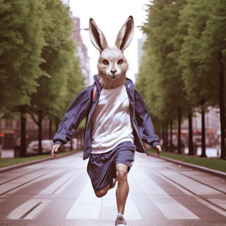 Rabbit man walking through the cityの素材