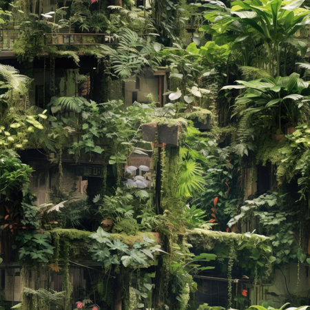 The building is overgrown with plantsの素材