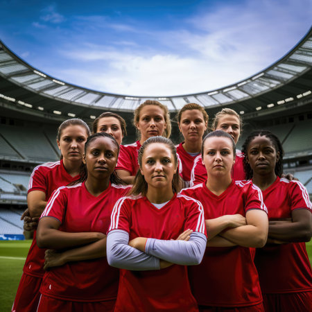Womens national football team at the stadiumの素材