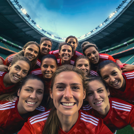 Womens national football team at the stadiumの素材