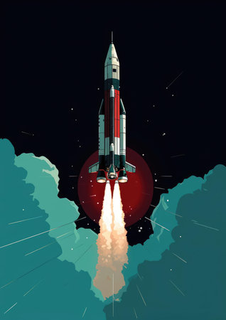 A space rocket is launched into spaceの素材