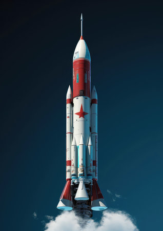 A space rocket is launched into spaceの素材