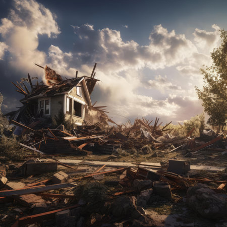 A building destroyed by a tornadoの素材