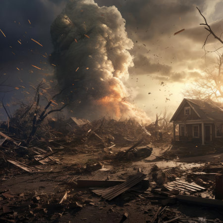 A building destroyed by a tornadoの素材
