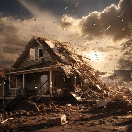 A building destroyed by a tornadoの素材