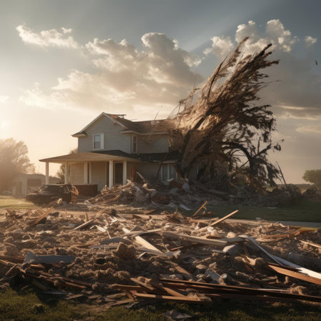 A building destroyed by a tornadoの素材