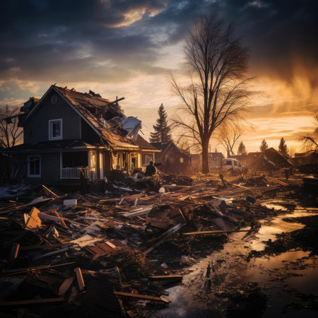 A building destroyed by a tornadoの素材