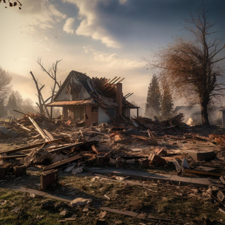 A building destroyed by a tornadoの素材